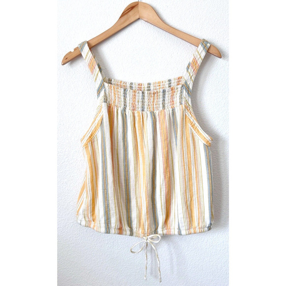 Prana Womens Size Large Tank Top Striped Organic Cotton Little Palm Cami Yellow - Picture 2 of 7